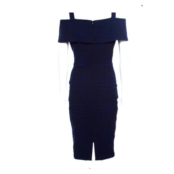 Badgley Mischka Dresses & Skirts - Badgley Mischka Navy Blue Jacquard Knit Cold Shoulder Cocktail Dress Luxury 12